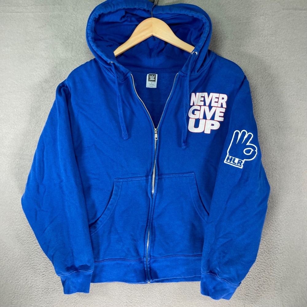 WWE John Cena Never‎ Give Up Hustle Loyalty Respect Blue Zip Hoodie Size S
